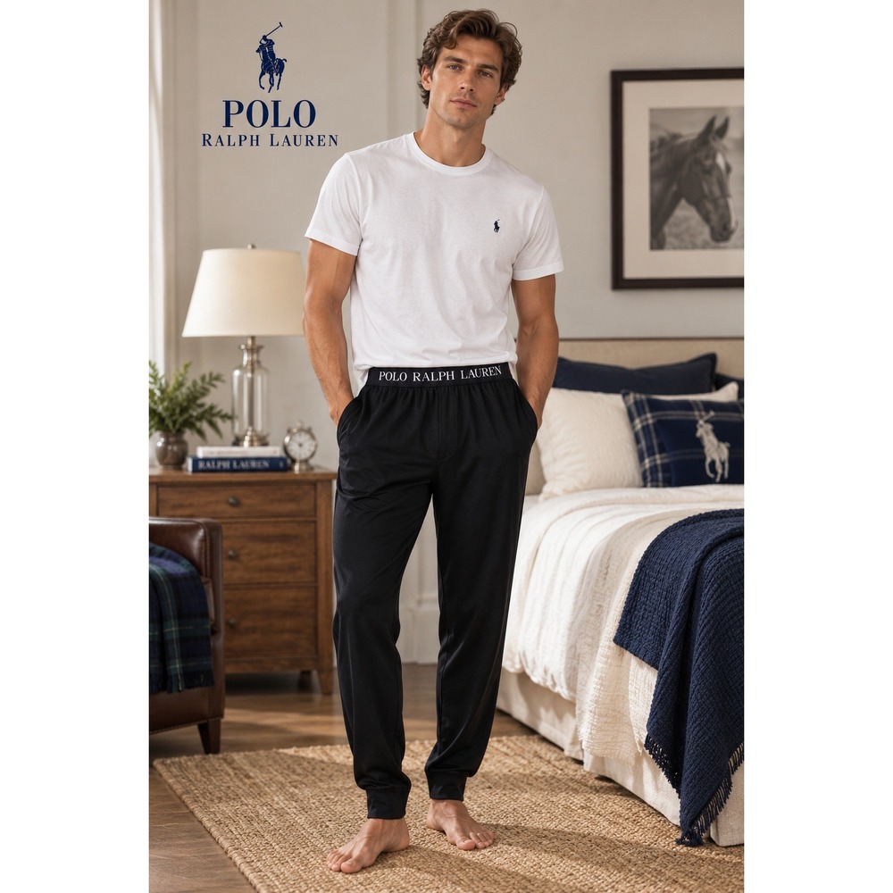 Polo Ralph Lauren Mens Black Jogger Sleep Pants Elastic Waist Logo Size S NEW